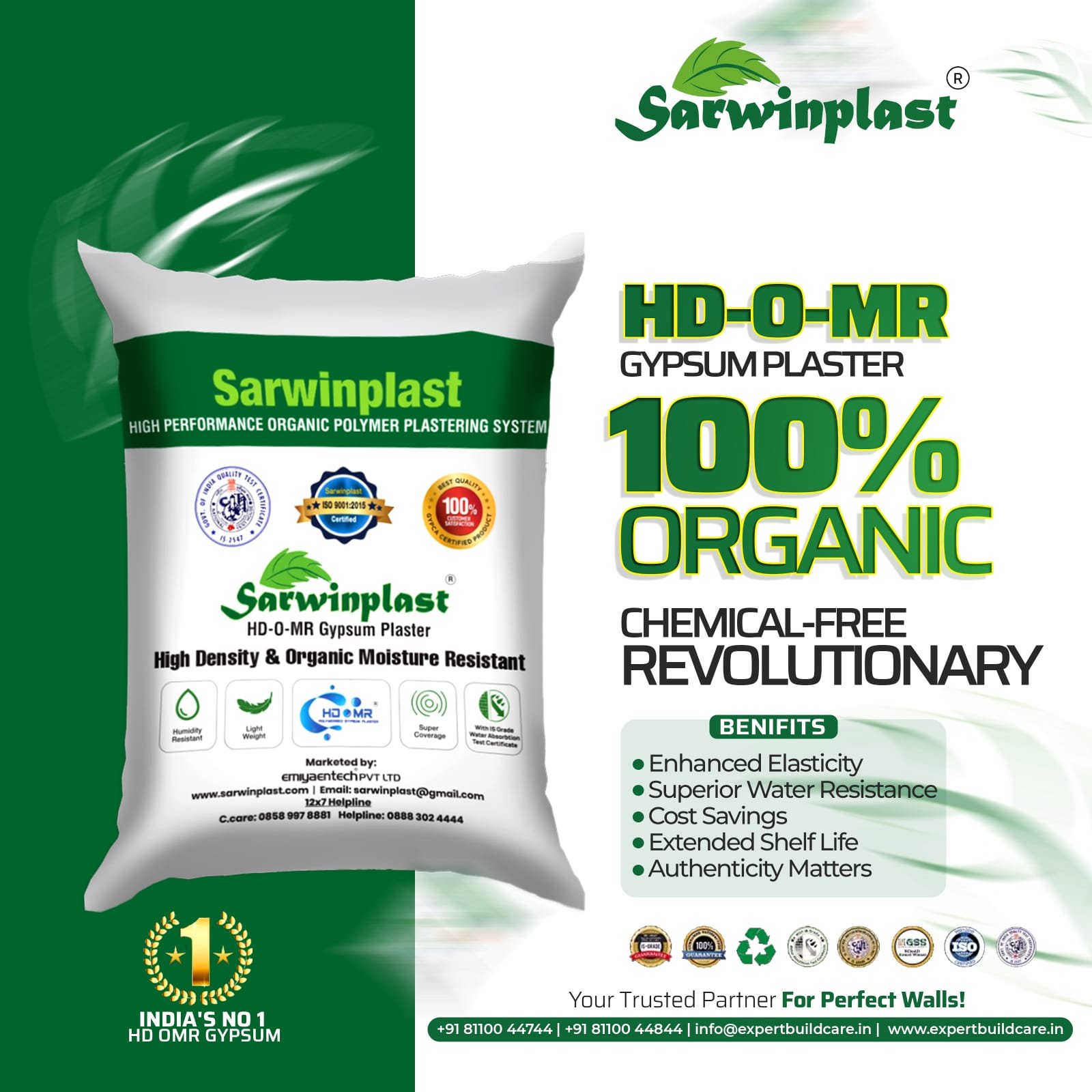 Sarwinplast HD MR Gypsum Plaster bag Tumkur supplier DS Buildcare Solutions